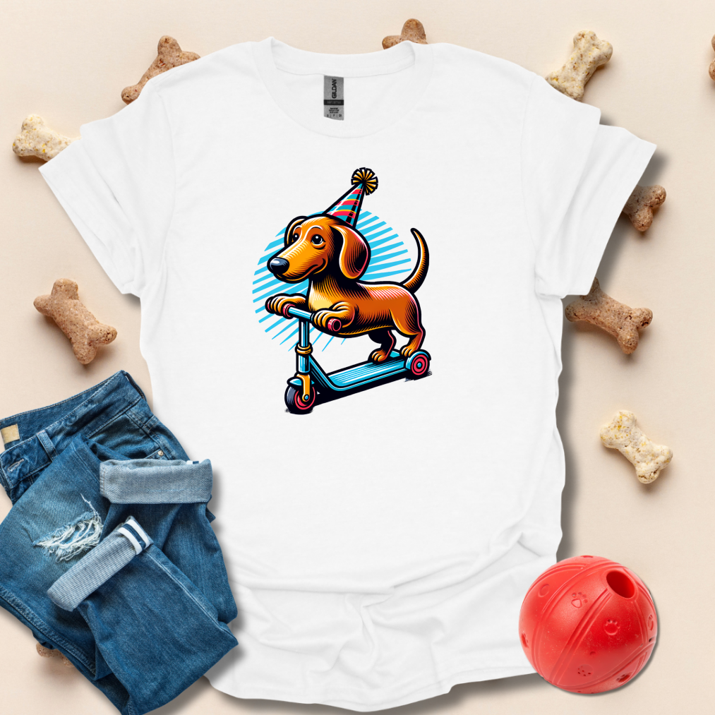 Dachshund Riding Scooter T-Shirt